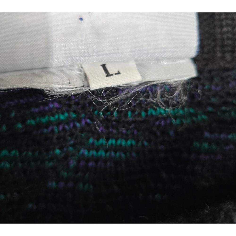 Vintage Meister Mens Large Wool Blend Geometric Knit Sweater Teal Purple Black - Picture 8 of 8